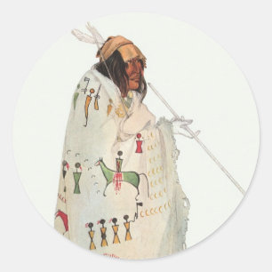 Indianerkrieger mit Pfeife Porträt von Karl Bodmer Runder Aufkleber