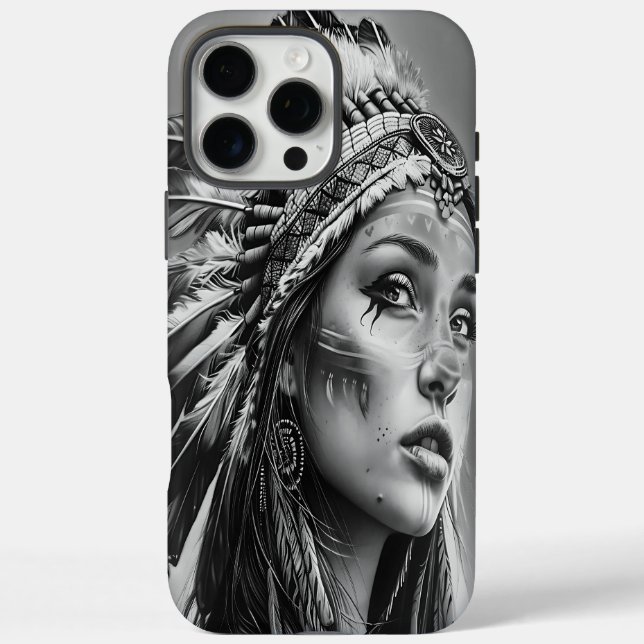 Indianerkriegerin in traditioneller Kleidung iPhone 16 Pro Max Hülle (Rückseite)