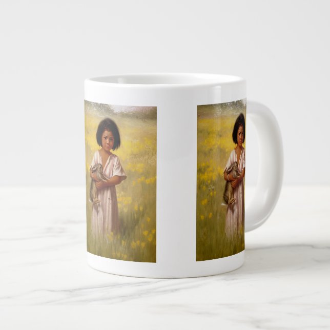 Indianermädchen mit Kaninchen   Jumbo-Tasse (Vorderseite Rechts)