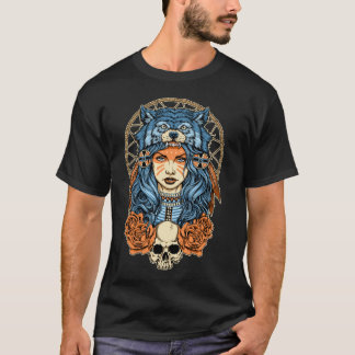 Indianermädchen mit Wolfshaube T-Shirt