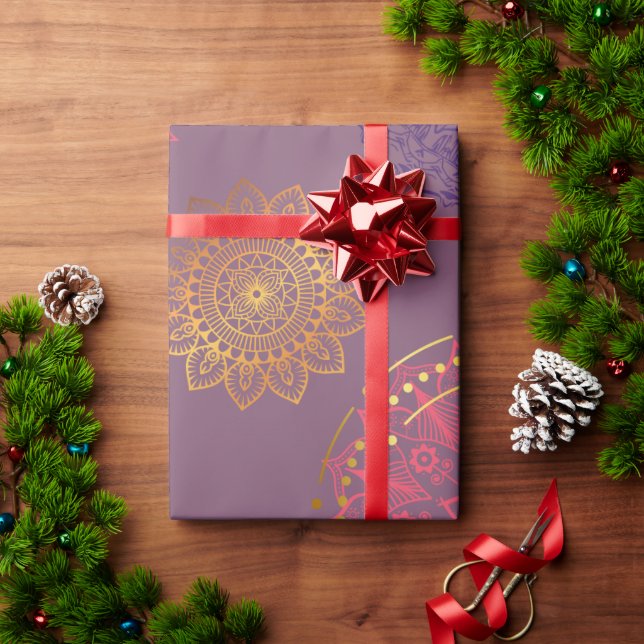Indianermandala lila mit Gold Geschenkpapier (Feiertagsgeschenk)