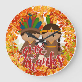 Indianerpaar - Danke Große Wanduhr