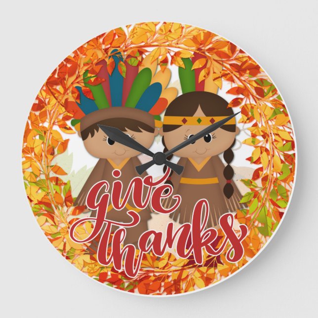 Indianerpaar - Danke Große Wanduhr (Vorderseite)