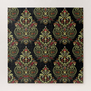 Indianerpaisley, geometrischer schwarzer Hintergru