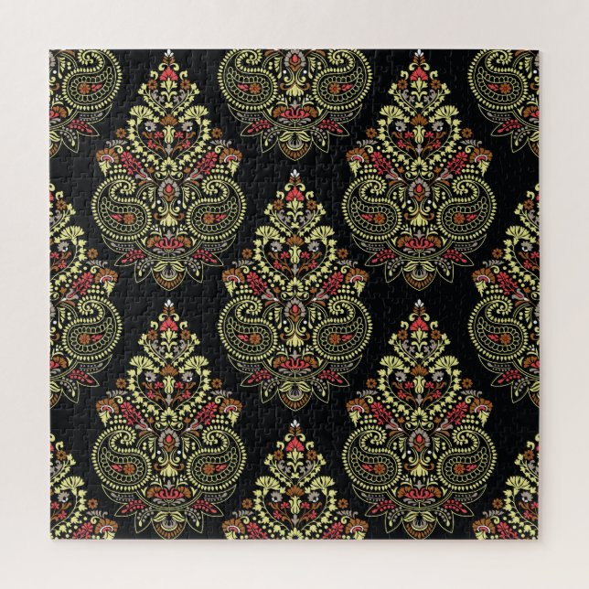Indianerpaisley, geometrischer schwarzer Hintergru (Vertikal)