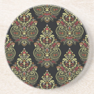 Indianerpaisley, geometrischer schwarzer Hintergru Getränkeuntersetzer