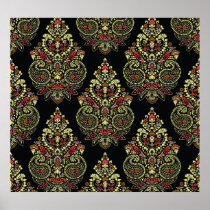 Indianerpaisley, geometrischer schwarzer Hintergru Poster