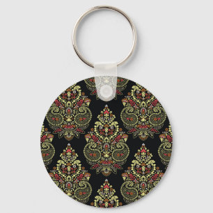 Indianerpaisley, geometrischer schwarzer Hintergru Schlüsselanhänger