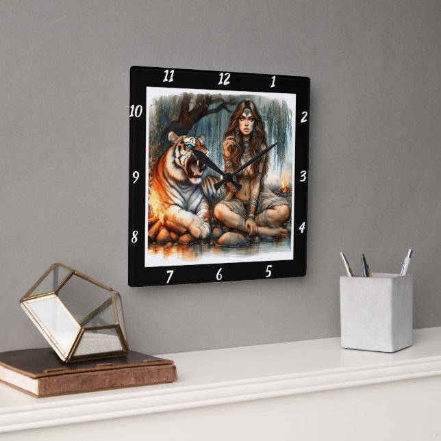 Indianerpfade: Tigerspuren Quadratische Wanduhr (Büro)