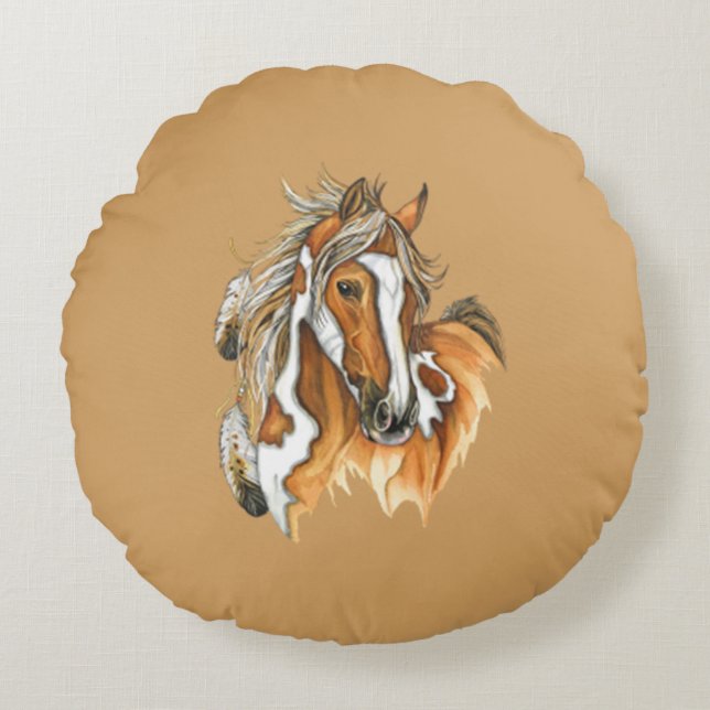 Indianerpferd Rundes Kissen (Vorderseite)