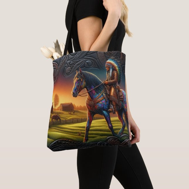 Indianerreiter bei Sonnenuntergang Tasche (Von Nahem)