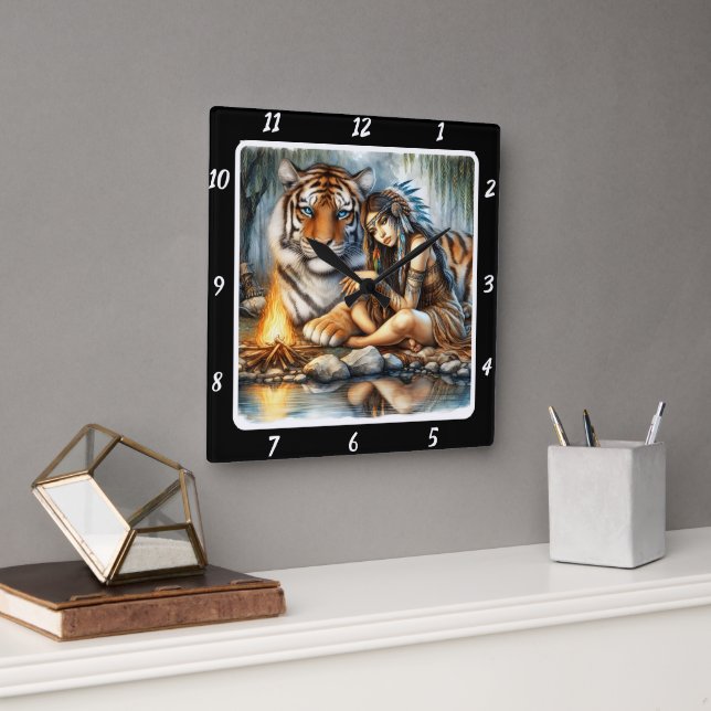 Indianerreservat: Fluss Tigers Blick Quadratische Wanduhr (Büro)