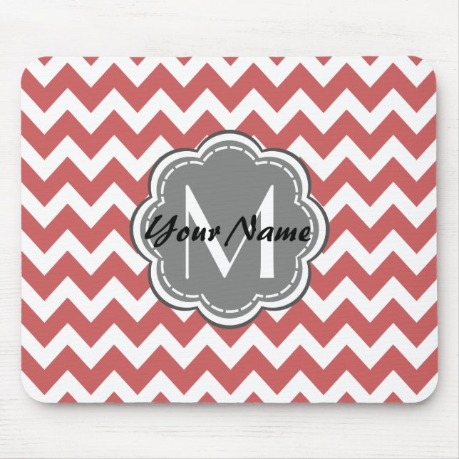 Indianerrot Zickzack floral Grau Monogramm Mousepad (Vorne)