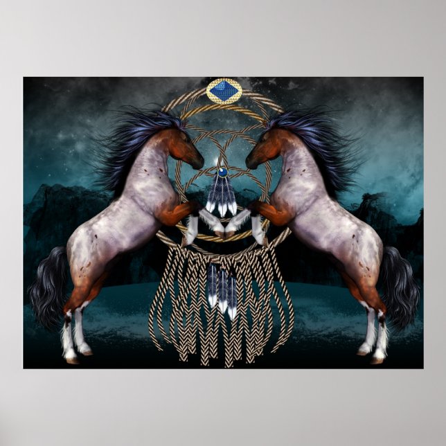 Indianerstil-Ponys mit Dream Catcher Poster (Vorne)