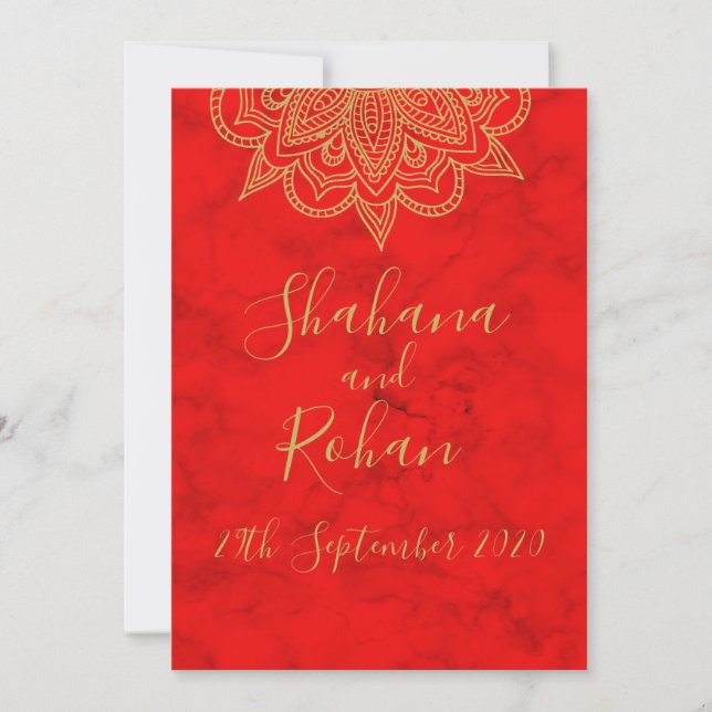 Indianerstil Red Gold farbene Moderne Chic Hochzei Einladung (Vorderseite)