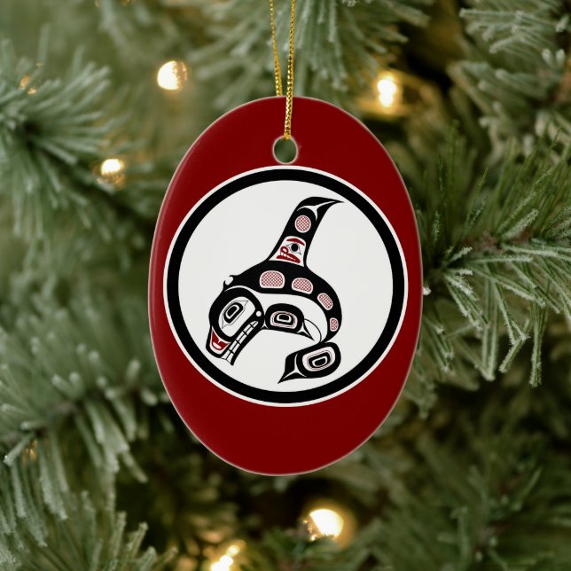 Indianerwal Red Schwarz-weiß Haida Killer Keramik Ornament (Baum)