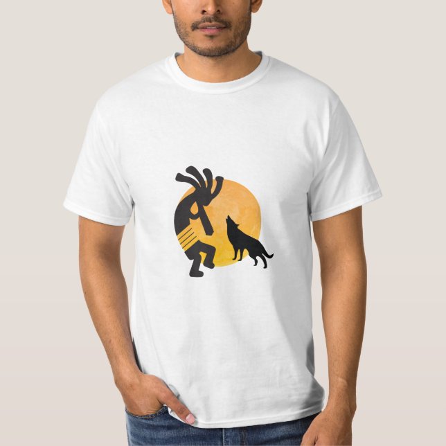 Indianerwolf Moon Kokopelli T - Shirt (Vorderseite)