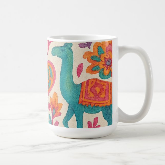 indianisch-böhmische Sinti und Roma-Stil Aquarell Kaffeetasse (Rechts)