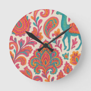 indianisch-böhmische Sinti und Roma-Stil Aquarell Runde Wanduhr