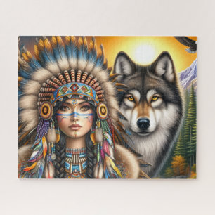 Indianische Frau mit Wolf