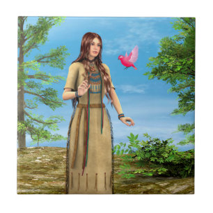 Indianische Frau Waldvogel Kunst Fliese