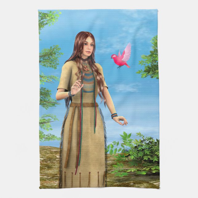 Indianische Frau Waldvogel Kunst Handtuch (Vertikal)