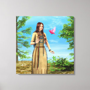 Indianische Frau Waldvogel-Kunst Leinwanddruck