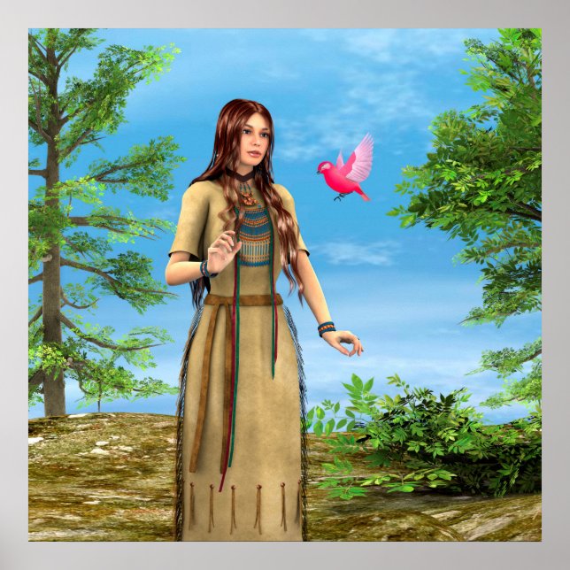 Indianische Frau Waldvogel Kunst Poster (Vorne)