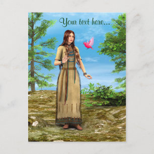 Indianische Frau Waldvogel Kunst Postkarte