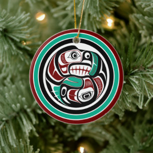 Indianische Rot-Schwarz-Kunst Otter Lachs Keramik Ornament