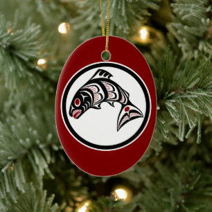 Indianische Rot-Schwarz-Kunst Vektor Lachs Keramik Ornament