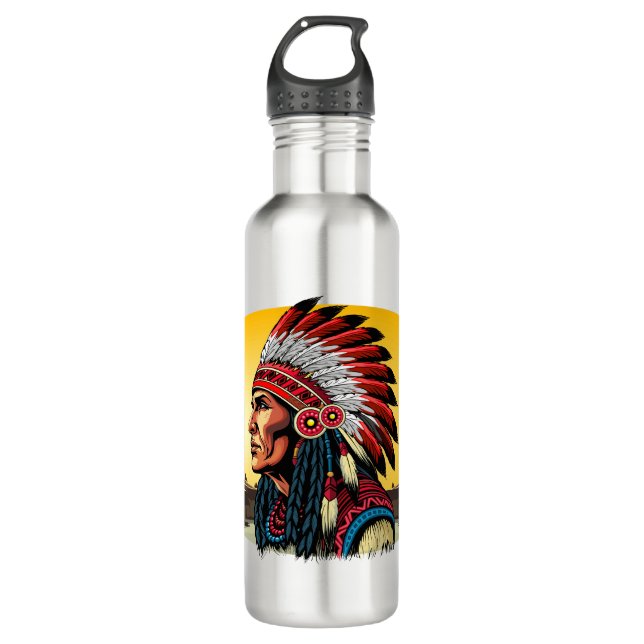 Indianischer Chef der wilden Landschaft Sunset Edelstahlflasche (Vorderseite)