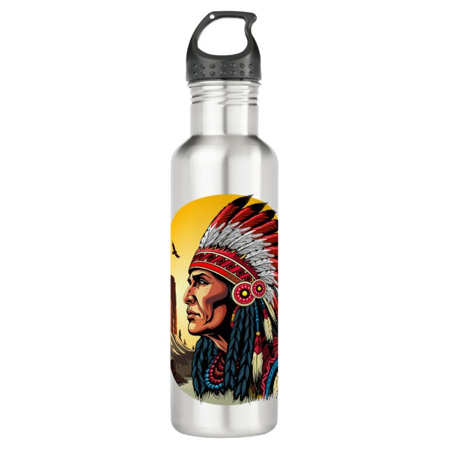 Indianischer Chef der wilden Landschaft Sunset Edelstahlflasche (Vorderseite)