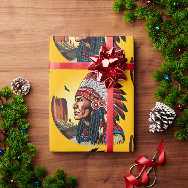 Indianischer Chef der wilden Landschaft Sunset Geschenkpapier (Feiertagsgeschenk)