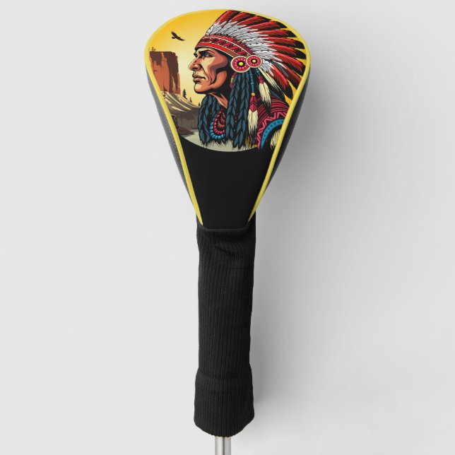 Indianischer Chef der wilden Landschaft Sunset Golf Headcover (Vorderseite)