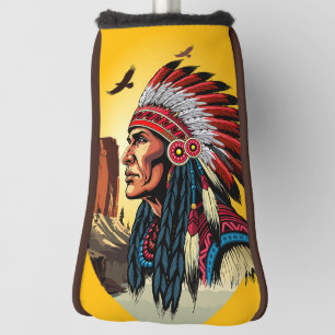 Indianischer Chef der wilden Landschaft Sunset Golf Headcover