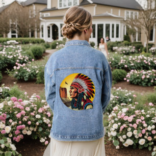 Indianischer Chef der wilden Landschaft Sunset Jeansjacke