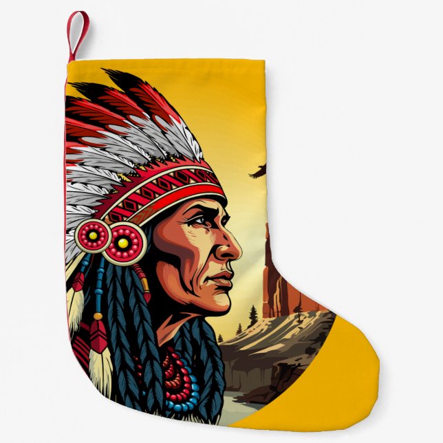 Indianischer Chef der wilden Landschaft Sunset Kleiner Weihnachtsstrumpf (Vorderseite)