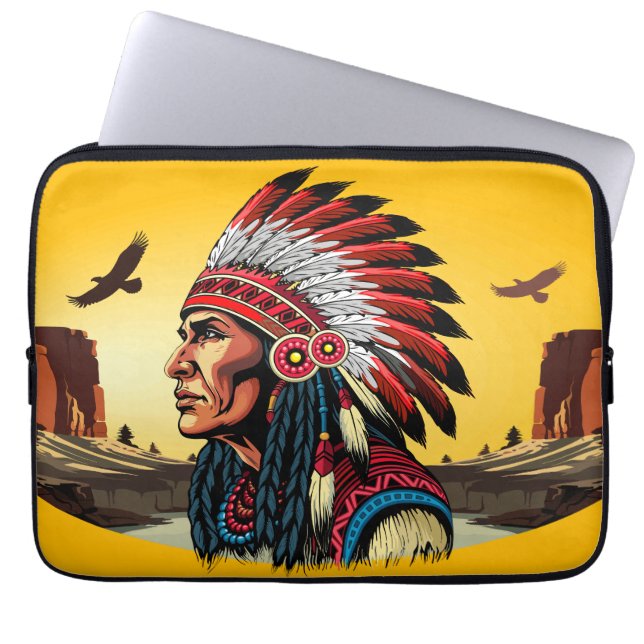 Indianischer Chef der wilden Landschaft Sunset Laptopschutzhülle (Vorderseite)