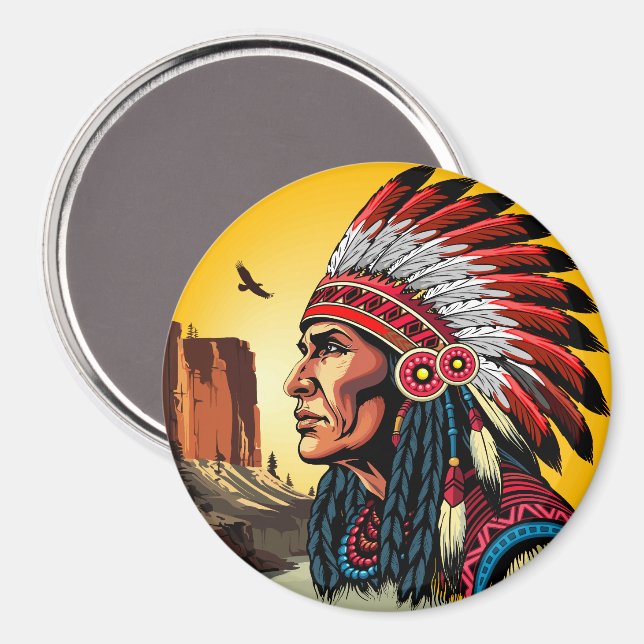 Indianischer Chef der wilden Landschaft Sunset Magnet (Vorderseite/Rückseite)