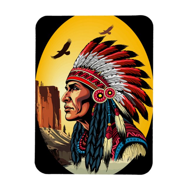 Indianischer Chef der wilden Landschaft Sunset Magnet (Vertikal)