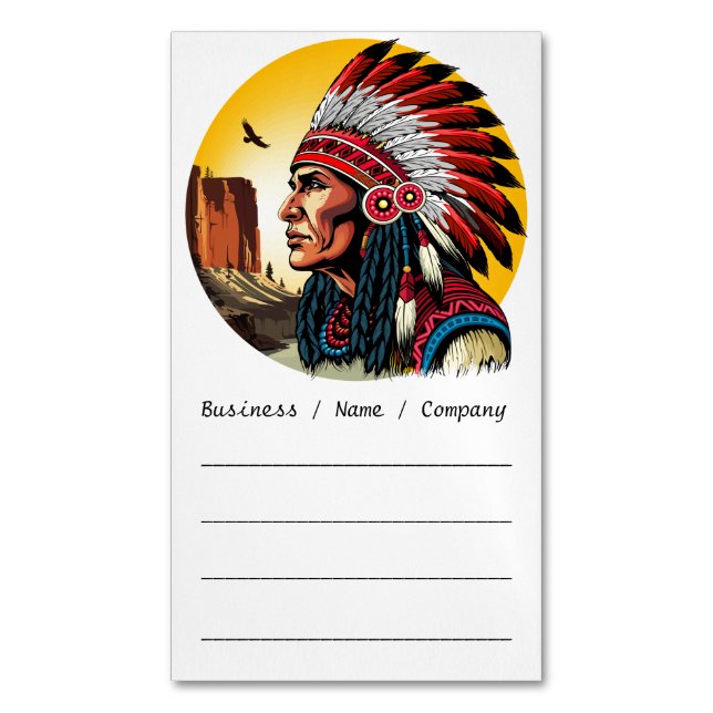 Indianischer Chef der wilden Landschaft Sunset Magnetische Visitenkarte (Vorderseite Vertikal)