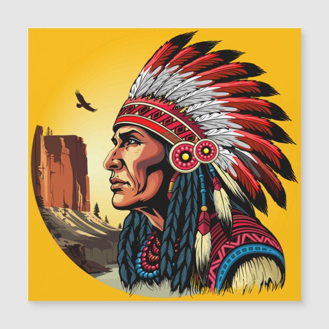 Indianischer Chef der wilden Landschaft Sunset Magnetkarte (Vorderseite)