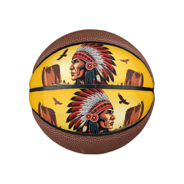 Indianischer Chef der wilden Landschaft Sunset Mini Basketball (Vorderseite)