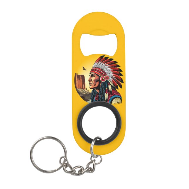 Indianischer Chef der wilden Landschaft Sunset Mini Flaschenöffner (Vorderseite)