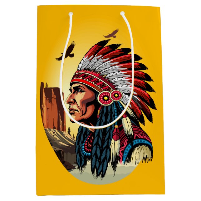 Indianischer Chef der wilden Landschaft Sunset Mittlere Geschenktüte (Vorderseite)