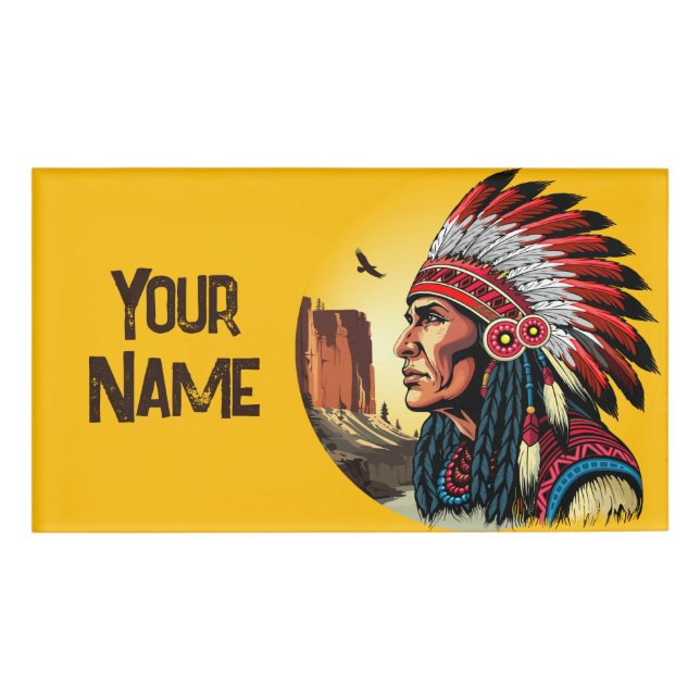 Indianischer Chef der wilden Landschaft Sunset Namenschild (Vorderseite)