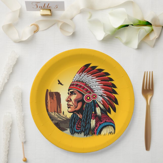 Indianischer Chef der wilden Landschaft Sunset Pappteller (Hochzeit)
