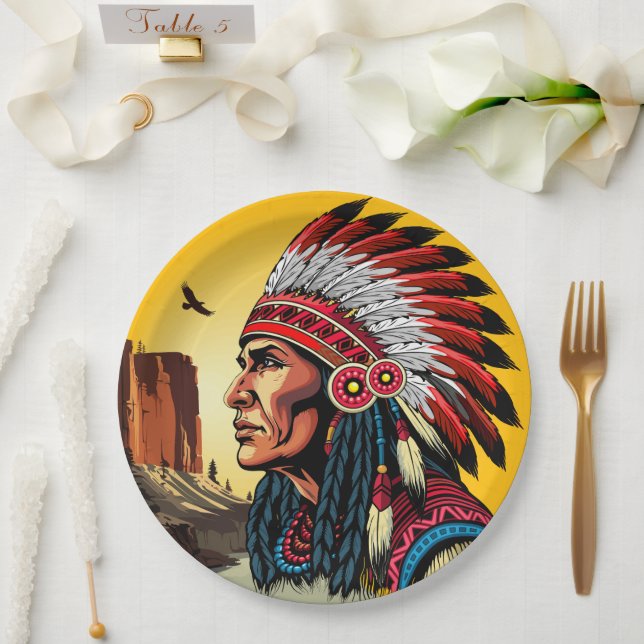 Indianischer Chef der wilden Landschaft Sunset Pappteller (Hochzeit)