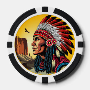 Indianischer Chef der wilden Landschaft Sunset Pokerchips